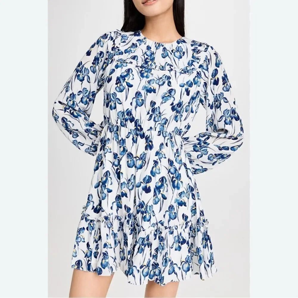 Jason Wu Women's Silk Floral Ruffle Mini Dress Size 8 Multicolor Party